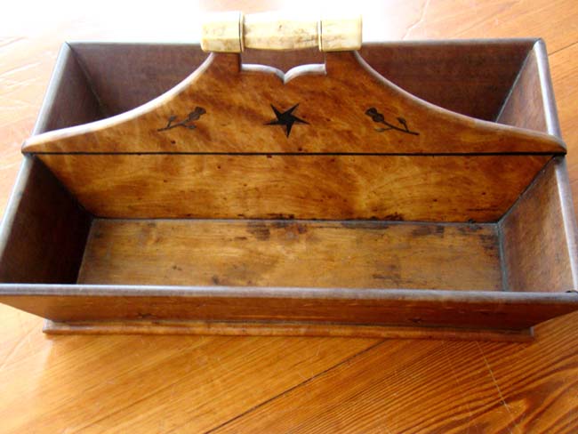 A beautiful 19th century whale ivory mounted inlaid burled maple cutlery tray — image 3